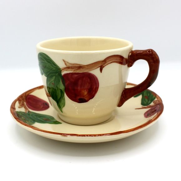 Vintage Franciscan Dinnerware Ceramic Apple Pattern Coffee Tea Cup and Saucer - Picture 1 of 7